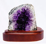 Rare Deep Purple Raw Amethyst Cluster Geode on Wood Stand