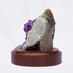 Rare Deep Purple Raw Amethyst Cluster Geode on Wood Stand