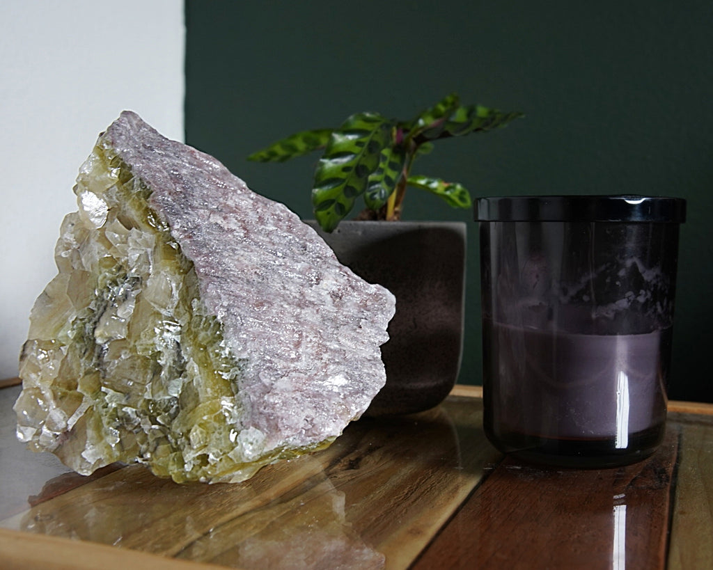 Rare Olive and Lavender Semi-polished Calcite Stone