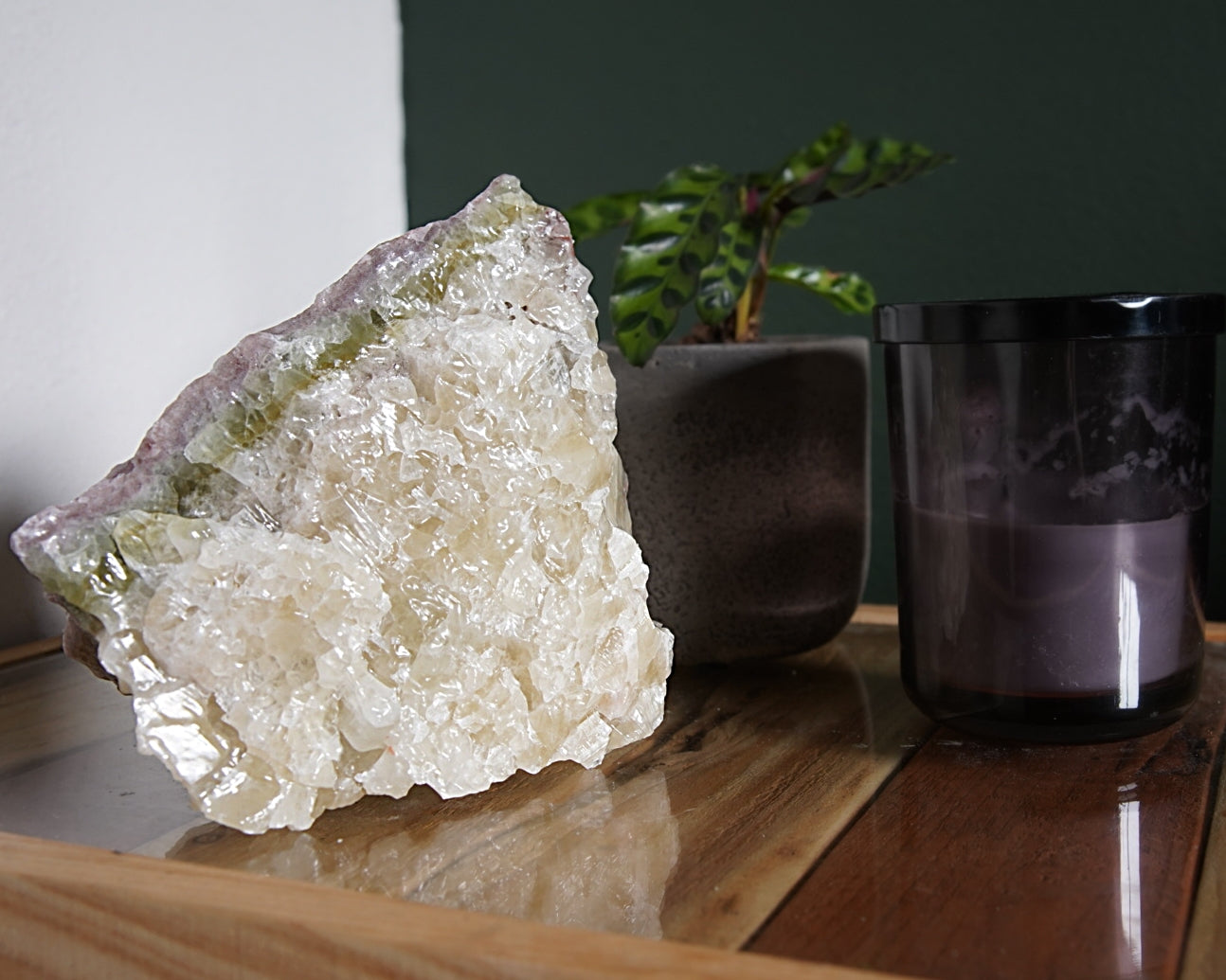 Rare Olive and Lavender Semi-polished Calcite Stone